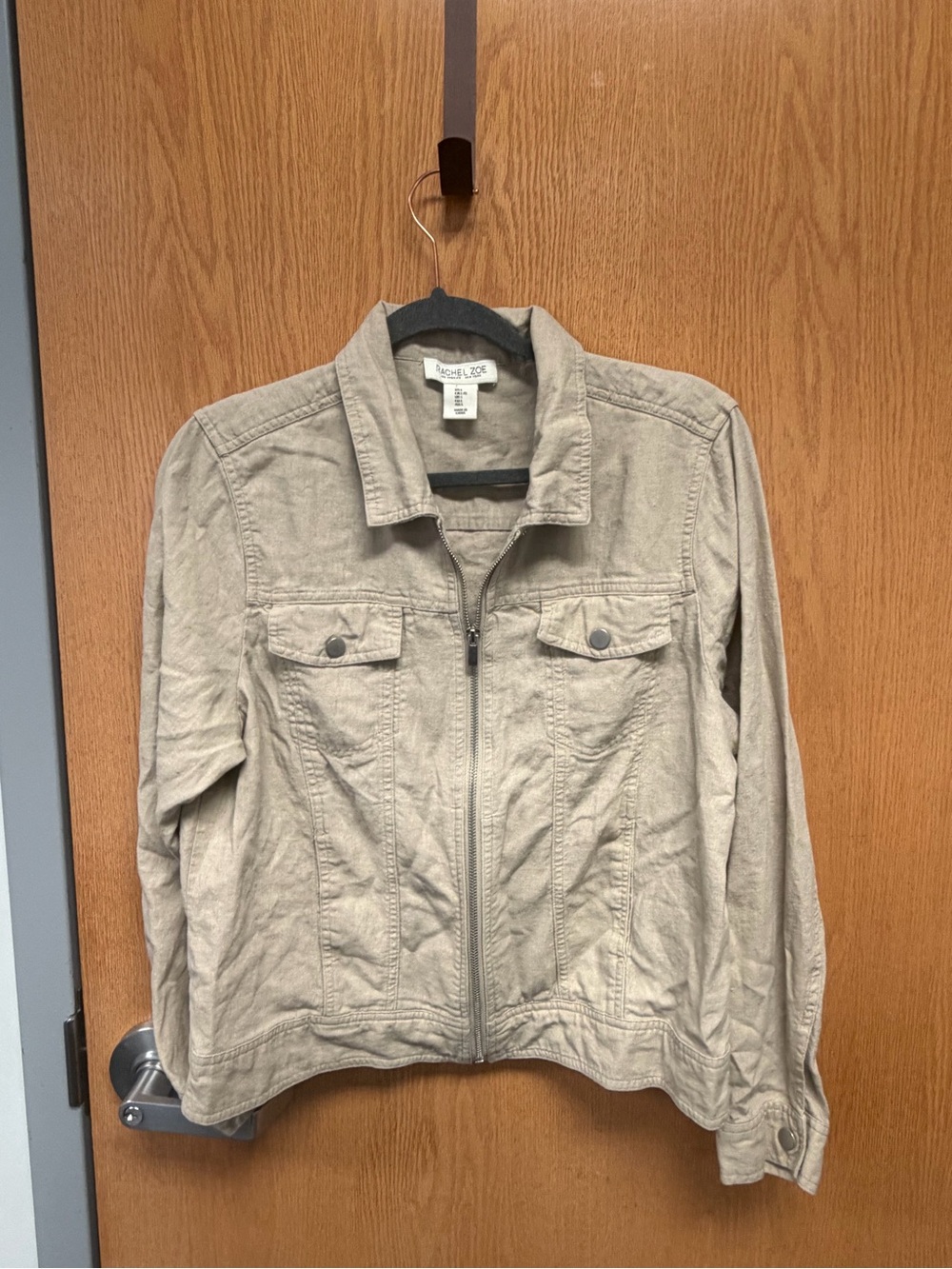 Rachel Zoe Linen Light Beige Zip-Front Jean Jacket
